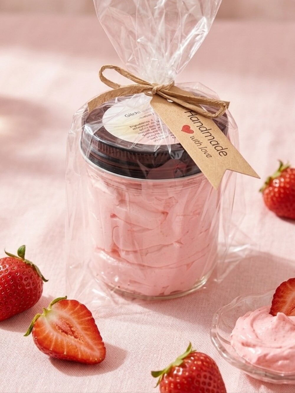Handmade 4 Oz Pink Strawberry Body Butter - Nourishing Whipped Moisturizer